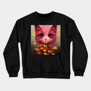 Beautiful pink cute Kitty play happy  On The Autumn leaves cat lovers gift Crewneck Sweatshirt